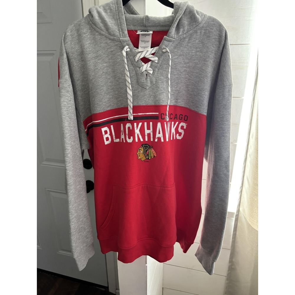 Chicago Blackhawks‎ Hoodie Mens XL Red Gray NHL Hockey Lace Up Pullover